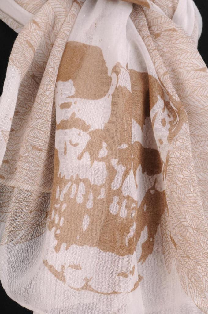 Liss Kiss White With Mocha Skull & Raven Wings Unisex Scarf & Beach Sarong - Scarf