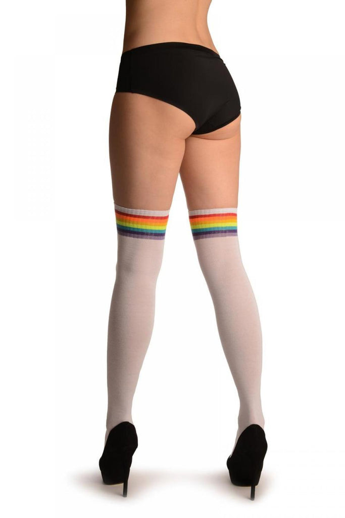 Liss Kiss White With Neon Rainbow Stripes Top - Over The Knee Socks