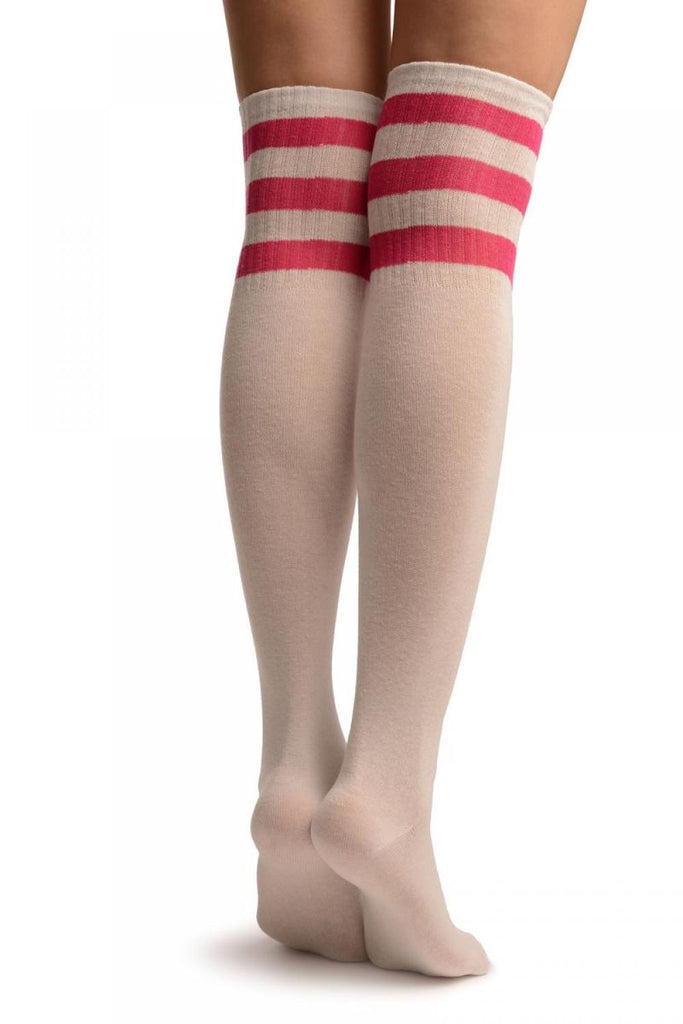 Liss Kiss White With Pink Stripes Referee Knee High Socks - Socks
