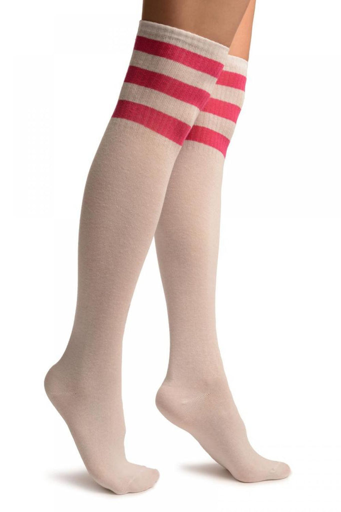 liss kiss White With Pink Stripes Referee Knee High Socks - Socks