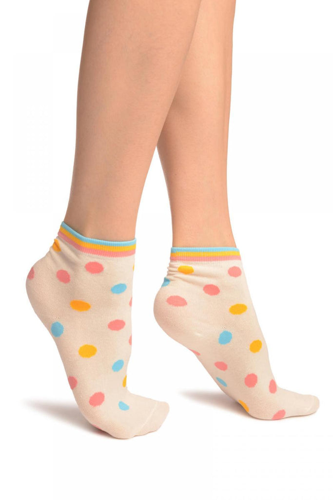 liss kiss White With Rainbow Polka Dot Ankle High Socks - Socks
