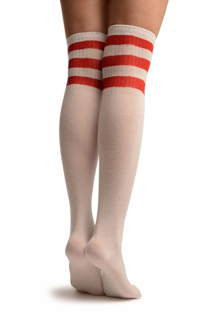 Liss Kiss White With Red Stripes Referee Knee High Socks - Socks