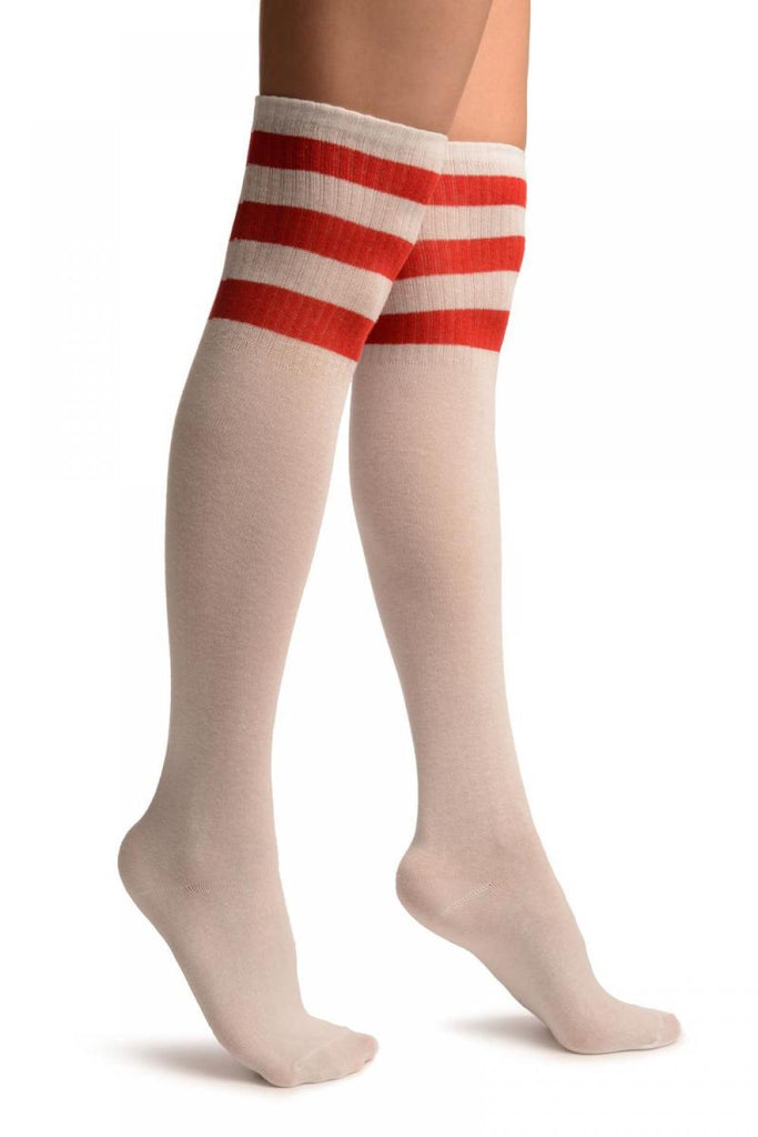 liss kiss White With Red Stripes Referee Knee High Socks - Socks