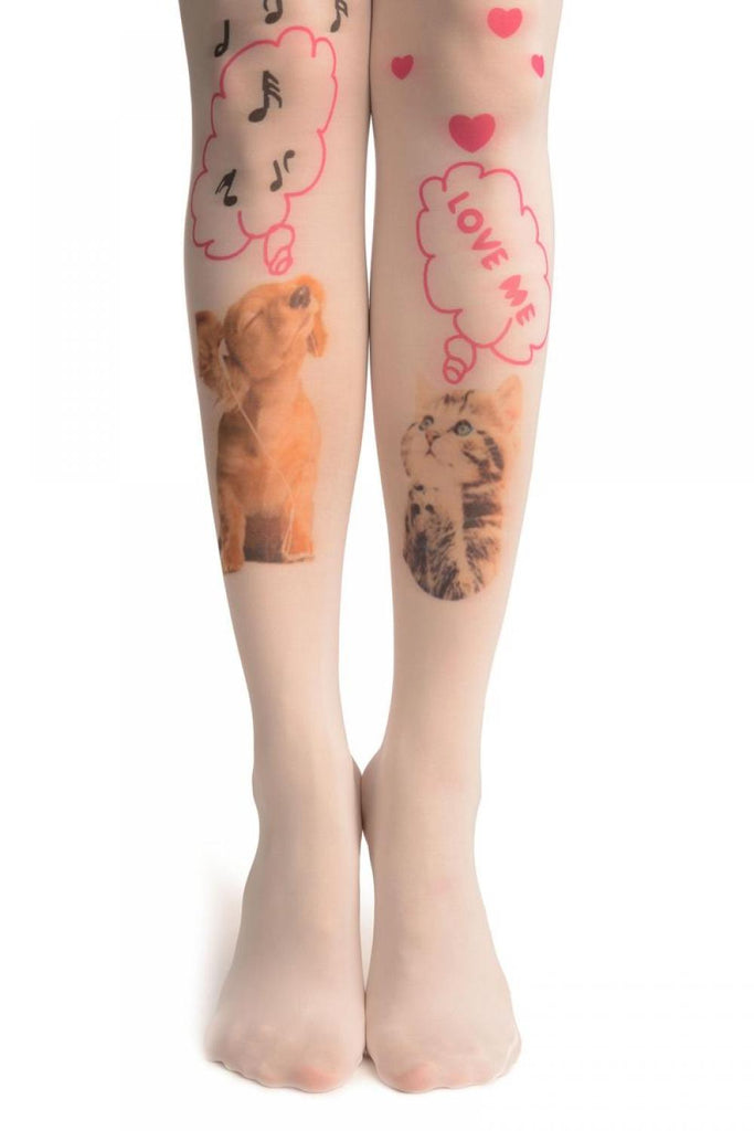 Liss Kiss White With Singing Puppy & Dreaming Kitten - Tights