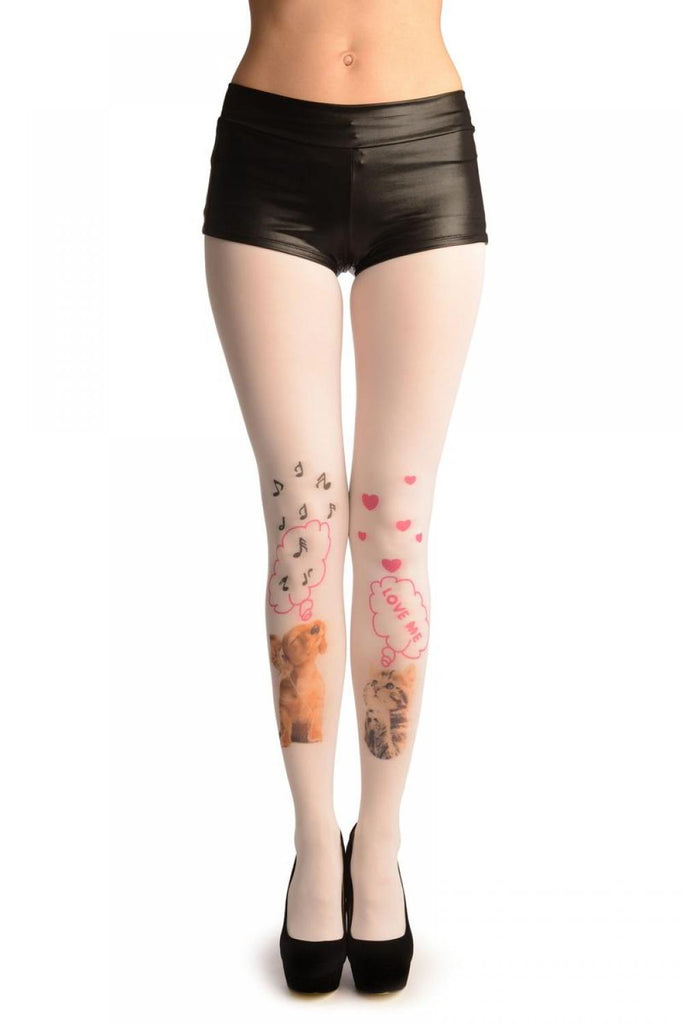 liss kiss White With Singing Puppy & Dreaming Kitten - Tights