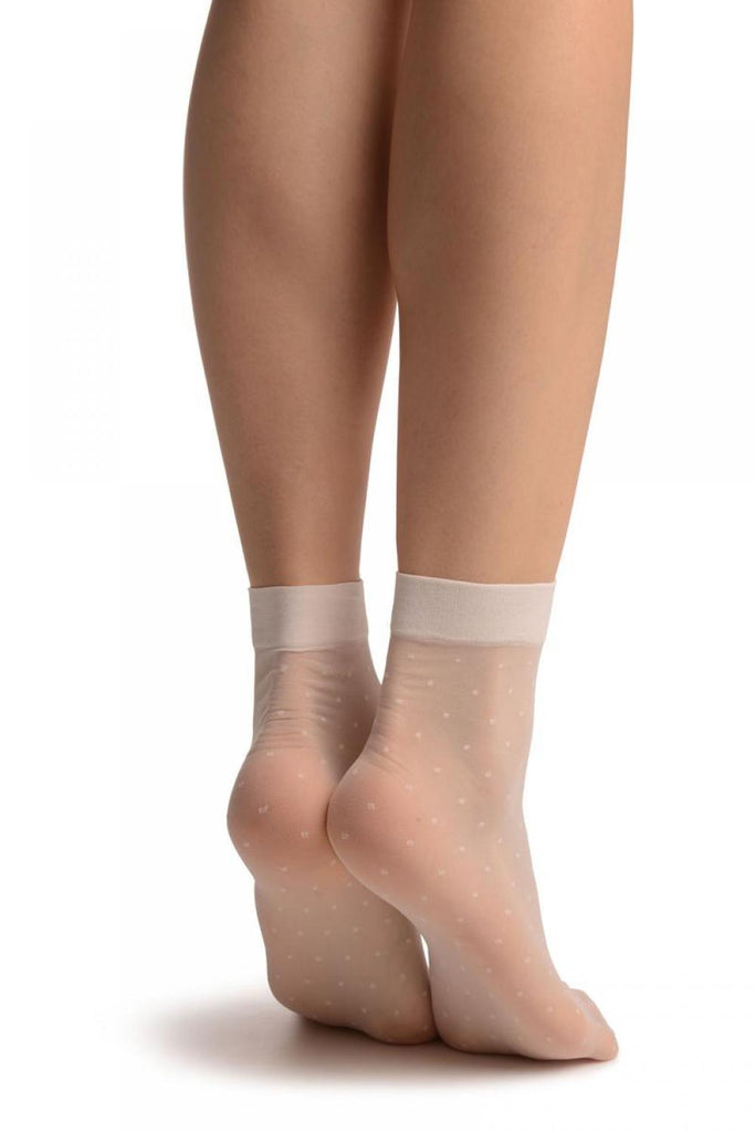 Liss Kiss White With Small Polka Dots Ankle High Socks - Socks