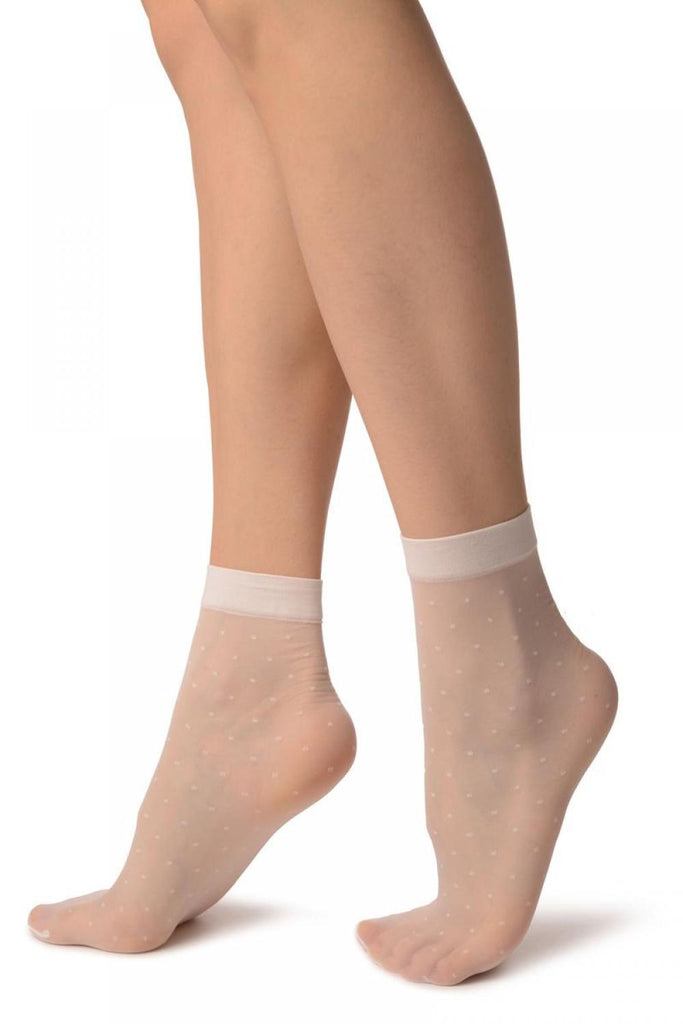 Liss Kiss White With Small Polka Dots Ankle High Socks - Socks