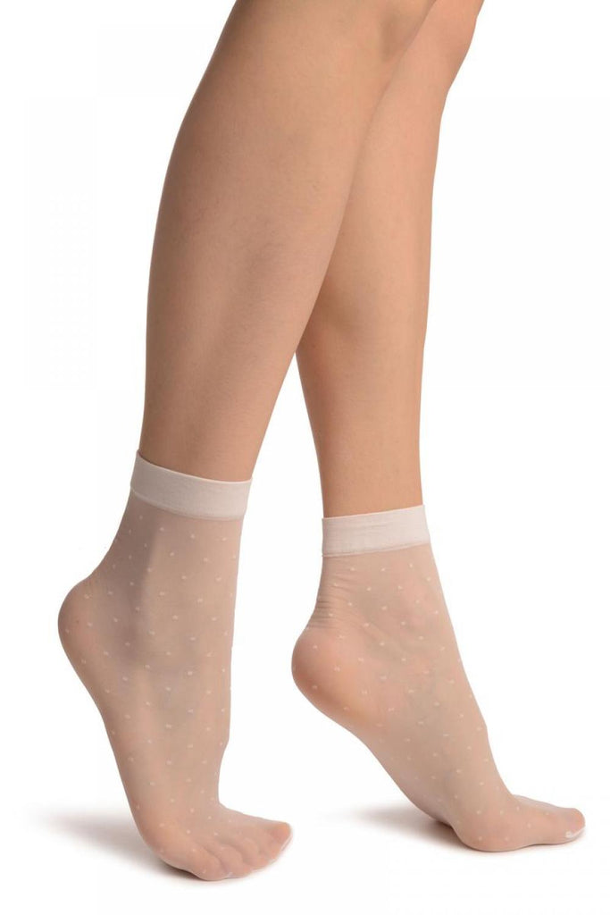 Liss Kiss White With Small Polka Dots Ankle High Socks - Socks
