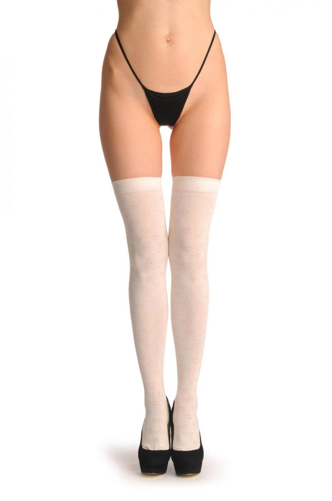 liss kiss White With Small Semi Transparent Hearts - Over The Knee Socks