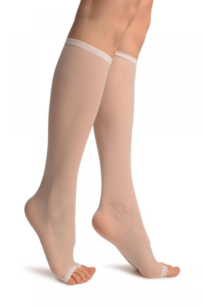 Liss Kiss White With Split Open Toes Socks Knee High - Socks