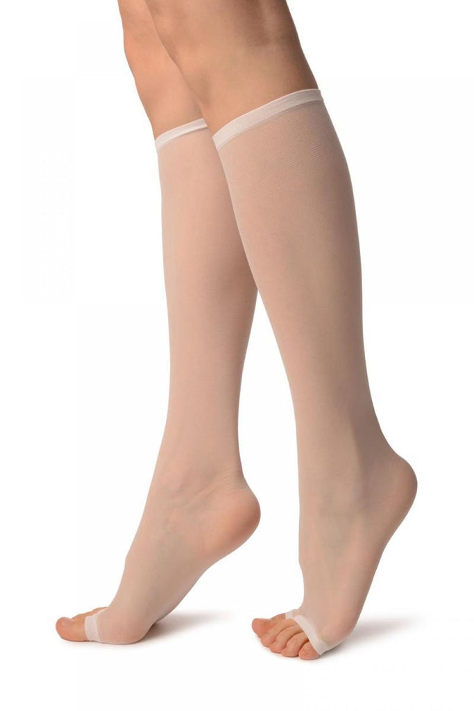 Liss Kiss White With Split Open Toes Socks Knee High - Socks