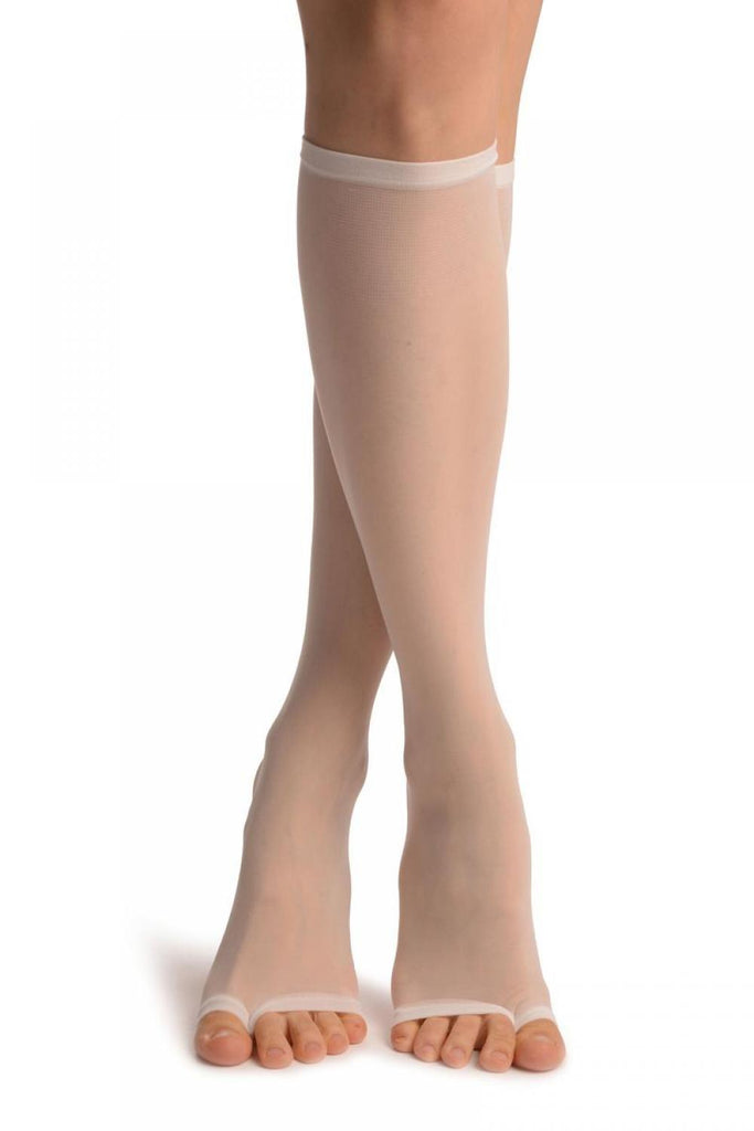 Liss Kiss White With Split Open Toes Socks Knee High - Socks