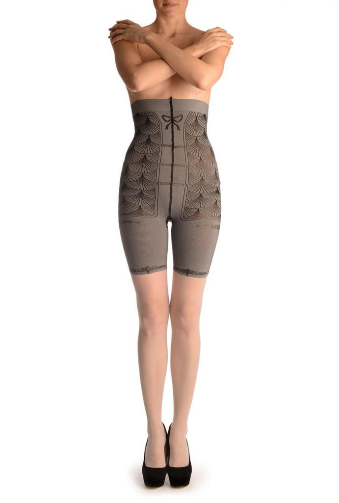 liss kiss White With Strong Corset Shaping Tummy In Tights - Tights