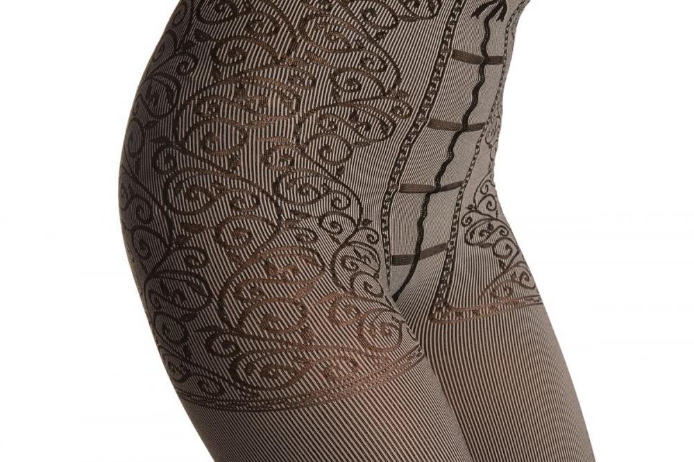 Liss Kiss White With Strong Floral Corset Shaping Tummy In Tights - Tights