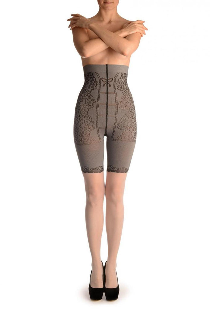 liss kiss White With Strong Floral Corset Shaping Tummy In Tights - Tights