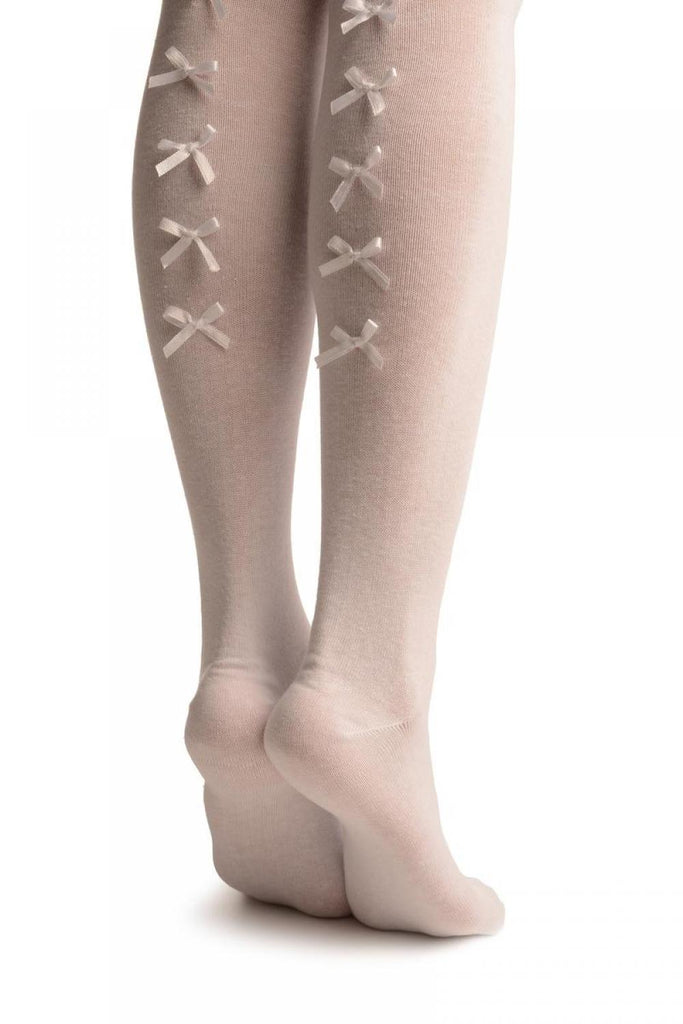 Liss Kiss White With White Satin Bows At The Back - Over The Knee Socks