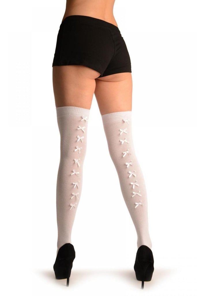liss kiss White With White Satin Bows At The Back - Over The Knee Socks