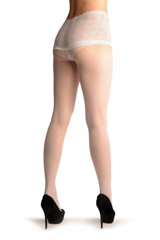 Liss Kiss White With Wide Floral Silicon Lace Top - Tights