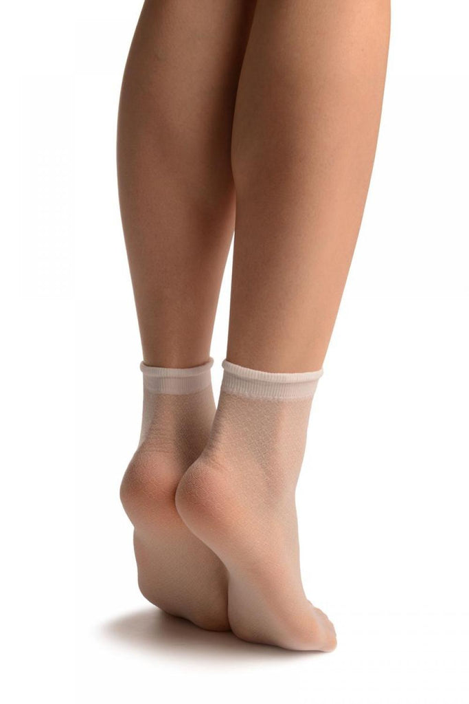 Liss Kiss White Woven 3D Mesh Ankle High Socks - Socks
