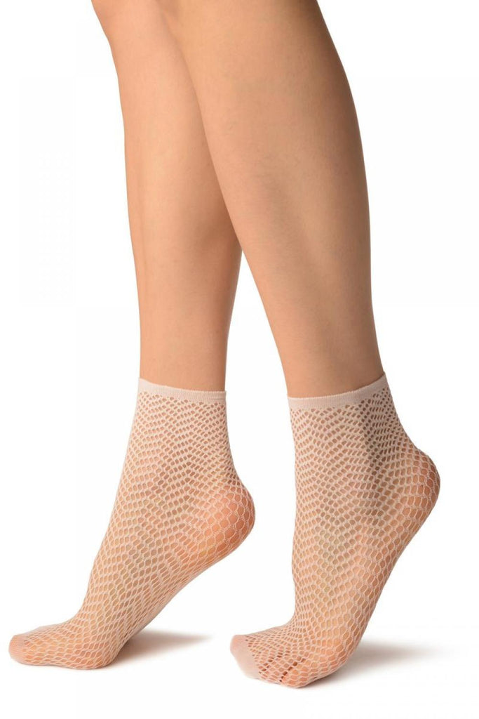 Liss Kiss White ZigZag Mesh Lace Socks Ankle High - Socks