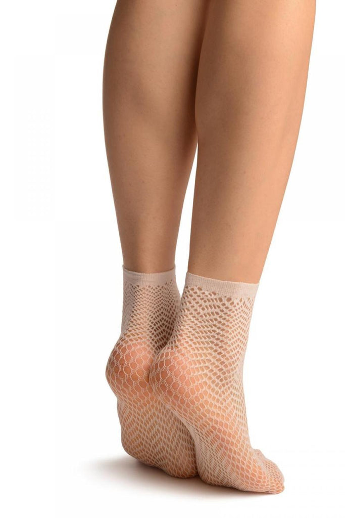 Liss Kiss White ZigZag Mesh Lace Socks Ankle High - Socks