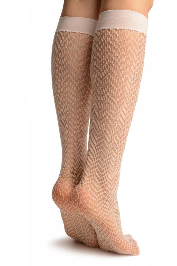 Liss Kiss White ZigZag Mesh Lace Socks Knee High - Socks