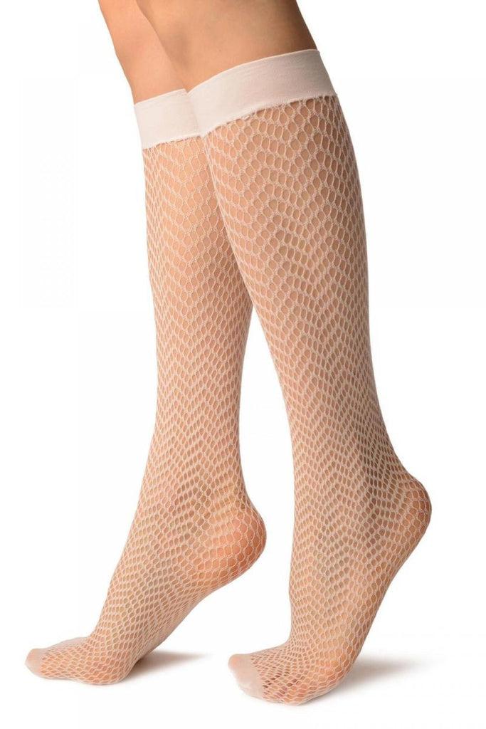 Liss Kiss White ZigZag Mesh Lace Socks Knee High - Socks