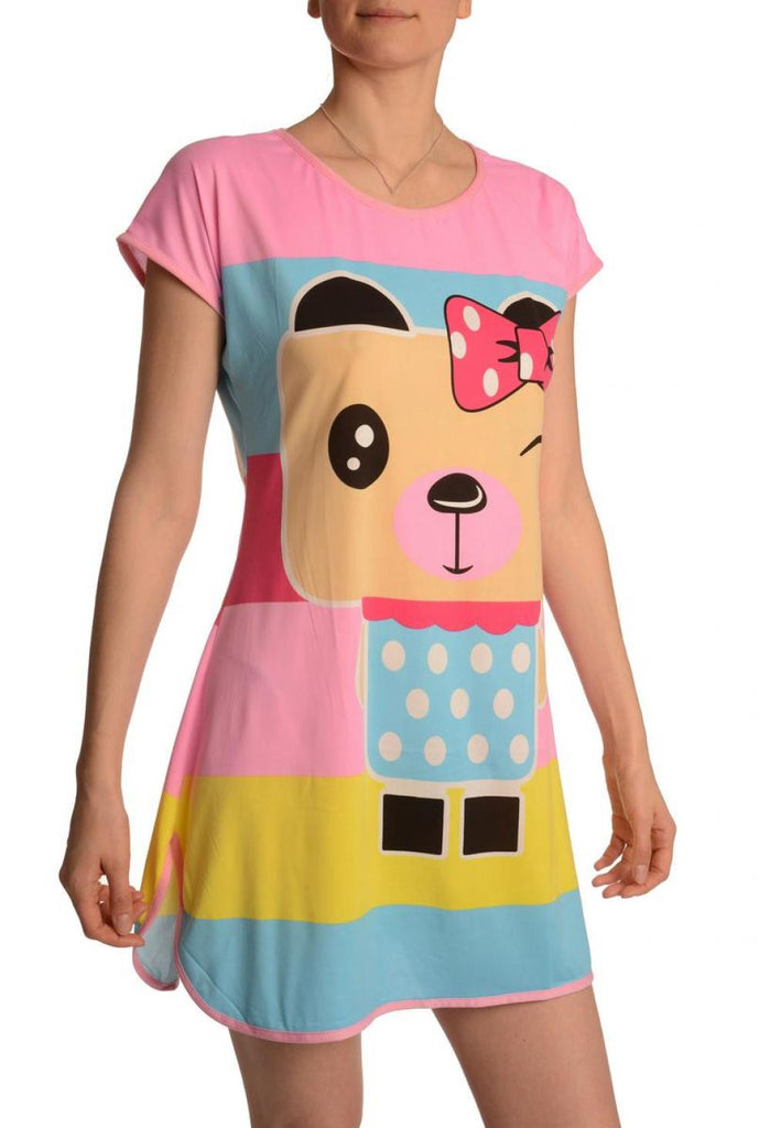 Liss Kiss Winking Bear On Lavender Pink Lightweight Dress - Dress