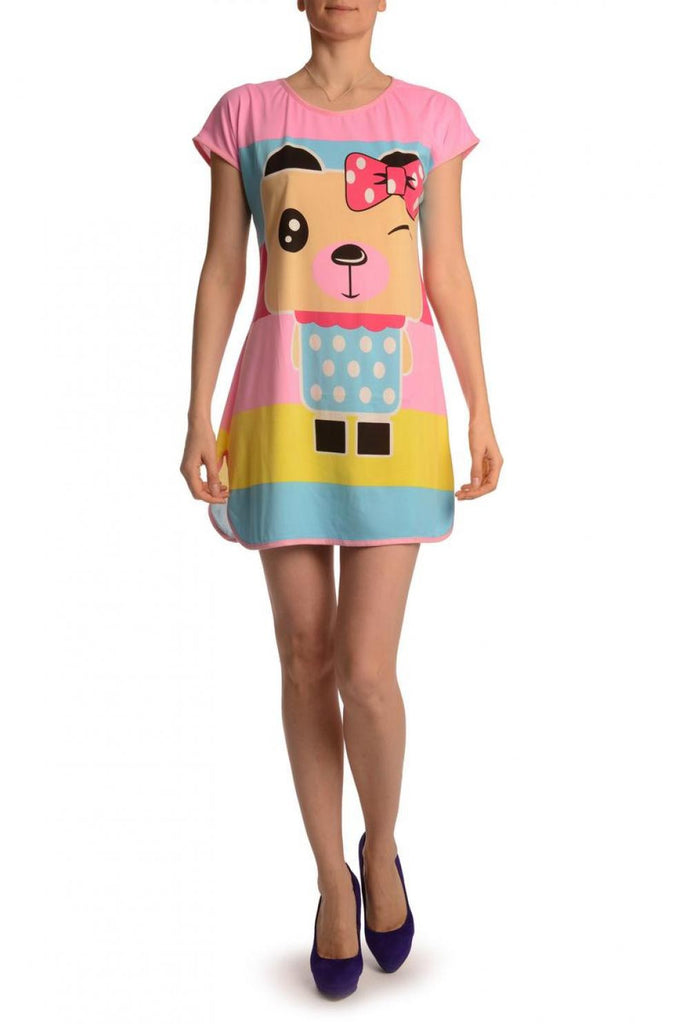 Liss Kiss Winking Bear On Lavender Pink Lightweight Dress - Dress