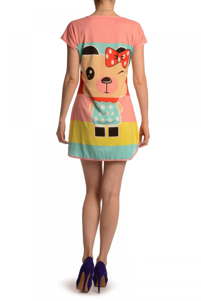 Liss Kiss Winking Bear On Salmon Pink Lightweight Dress - Dress