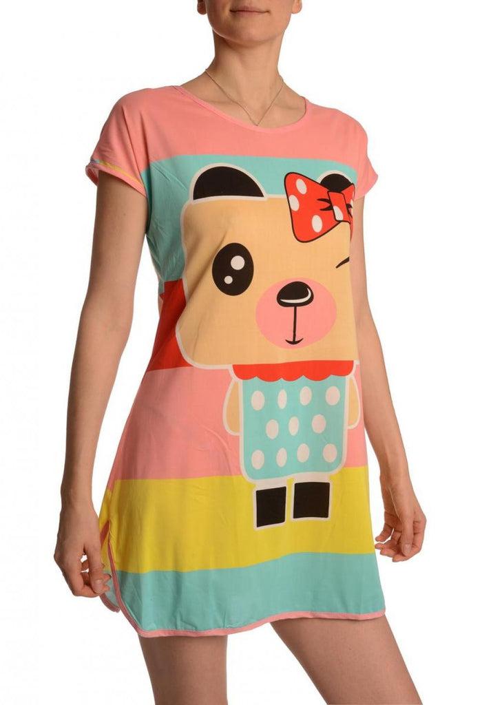 Liss Kiss Winking Bear On Salmon Pink Lightweight Dress - Dress