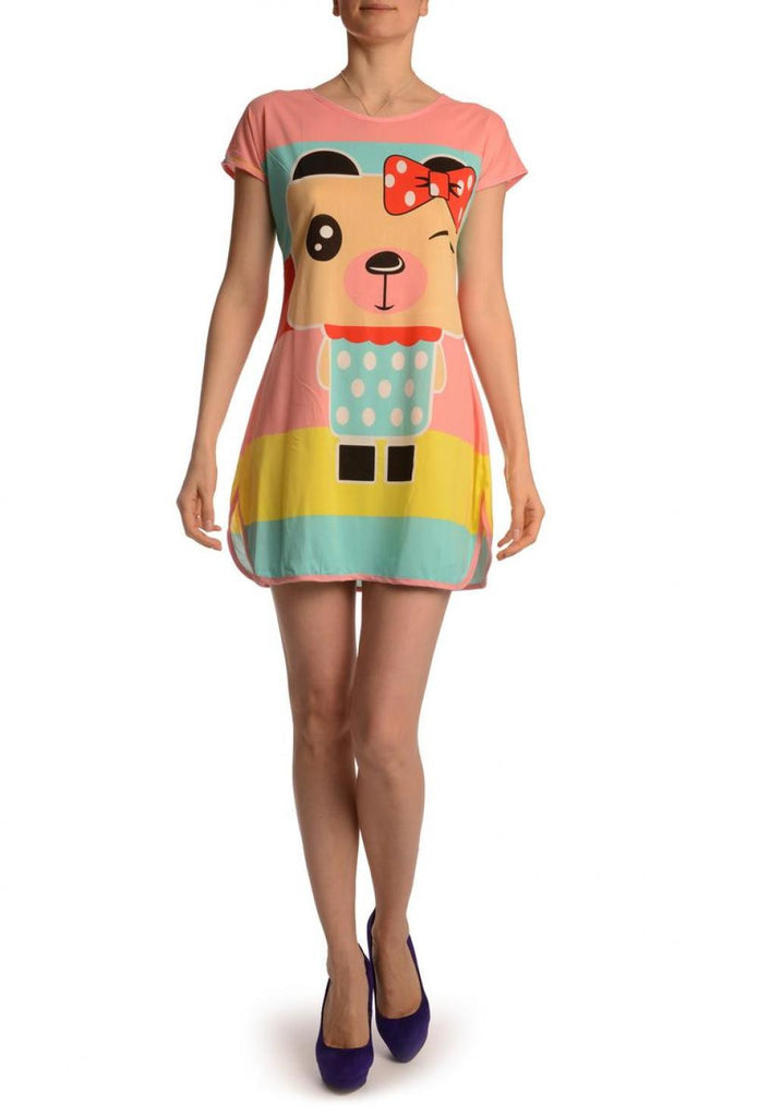 Liss Kiss Winking Bear On Salmon Pink Lightweight Dress - Dress
