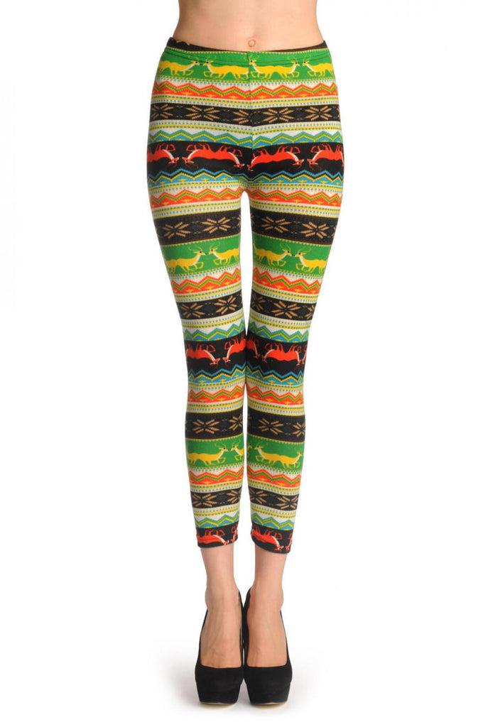 liss kiss Woven Bright Orange & Green With Deer - Leggings