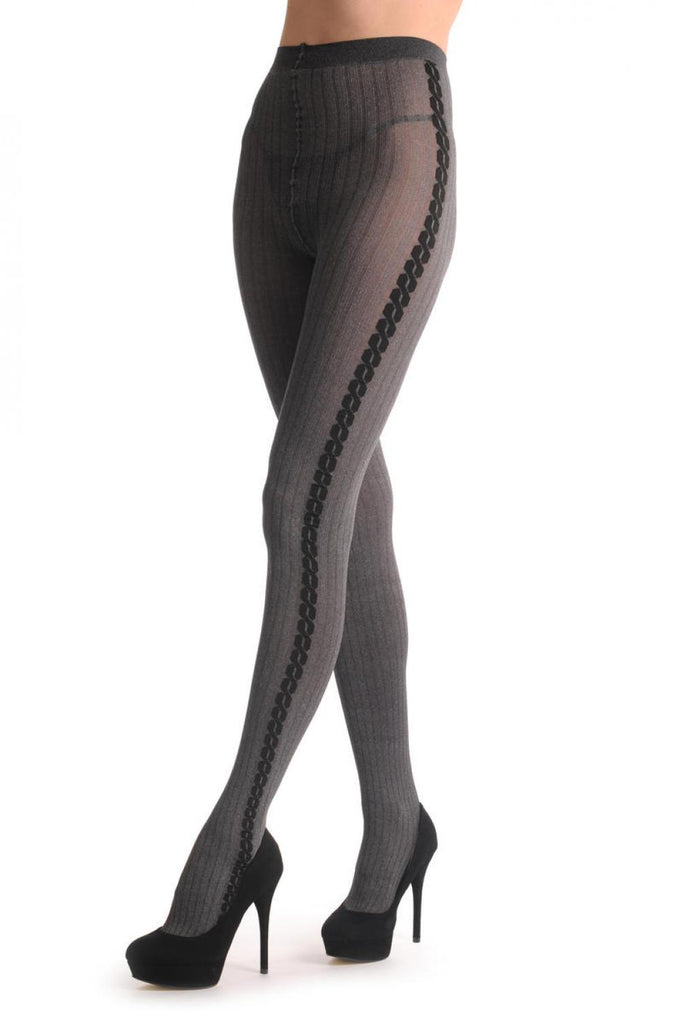 Liss Kiss Woven Grey With Black Twisted Side Seam 80 Den - Tights