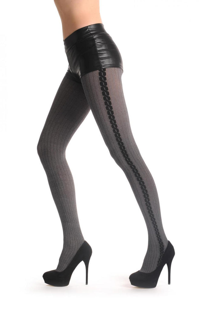 liss kiss Woven Grey With Black Twisted Side Seam 80 Den - Tights