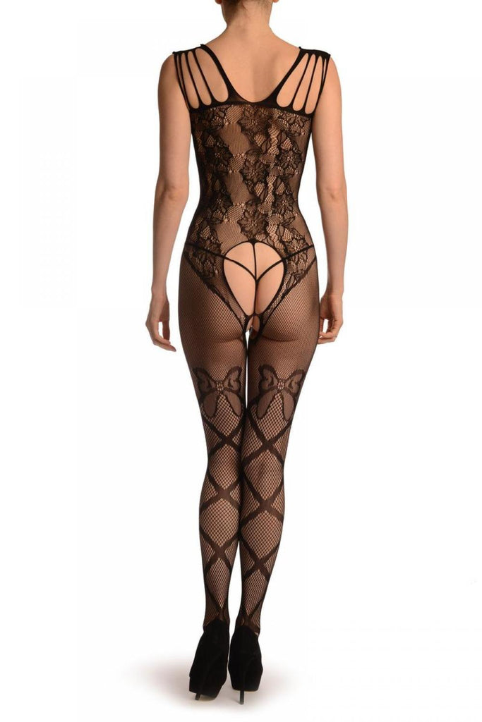 Liss Kiss Wrapping Ribbon With Bow & Floral Lave Top - Bodystocking