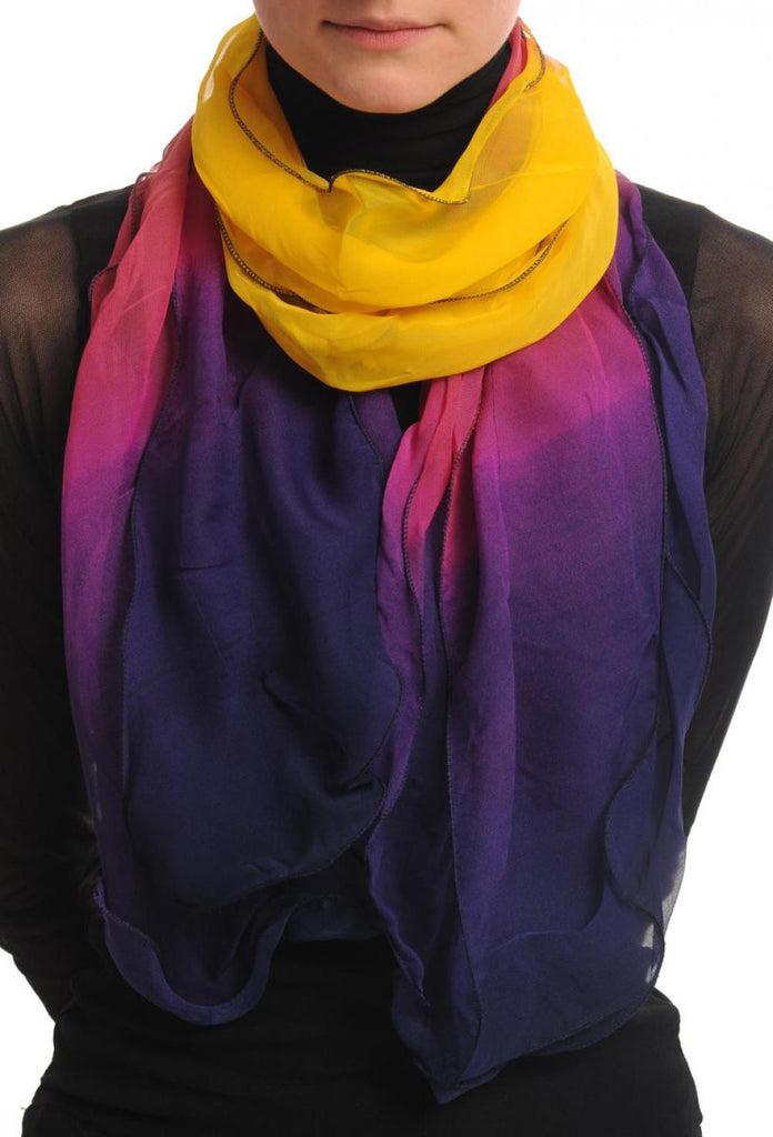 liss kiss Yellow Berry Red & Purple Double Layered Chiffon Ombre - Scarf