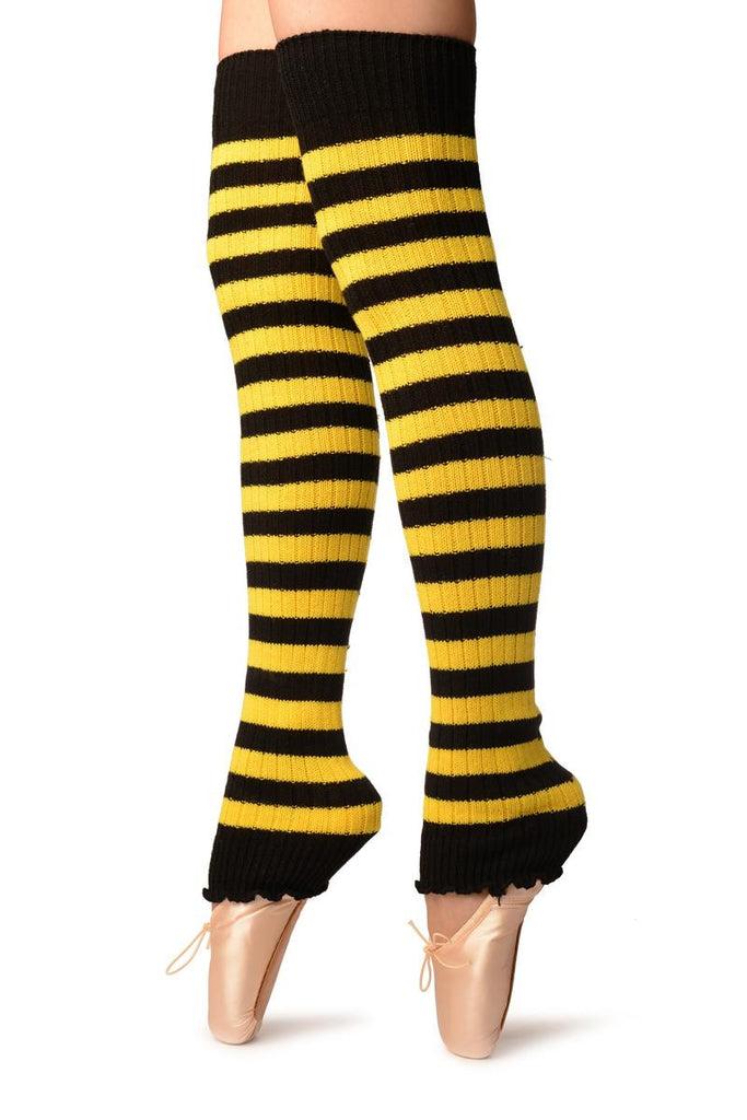Liss Kiss Yellow & Black Stripes Dance/Ballet Leg Warmers - Leg Warmers