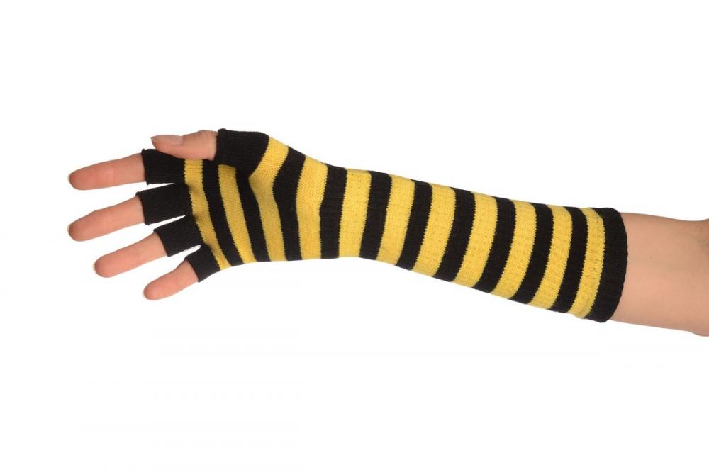 Liss Kiss Yellow & Black Stripes Fingerless Gloves - Gloves