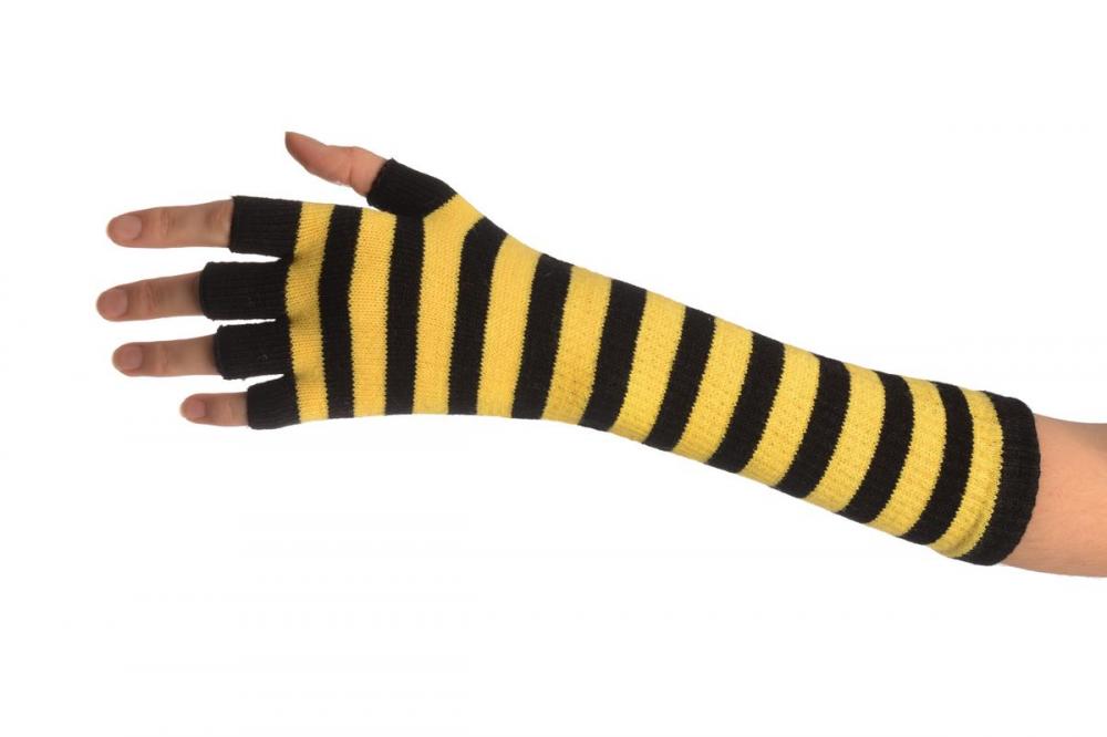 Liss Kiss Yellow & Black Stripes Fingerless Gloves - Gloves