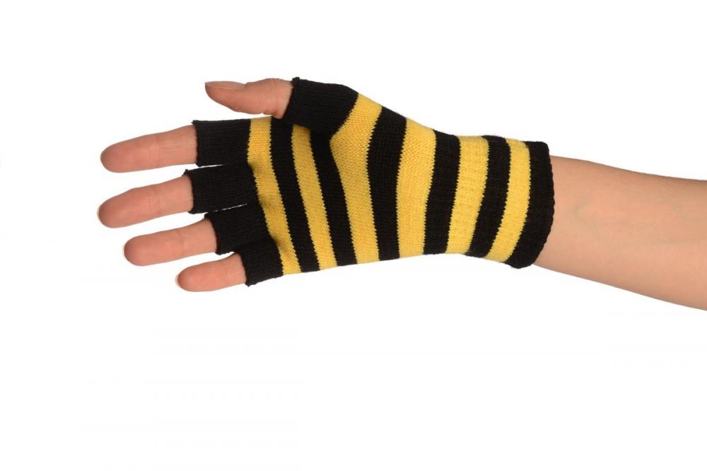Liss Kiss Yellow & Black Stripes Short Fingerless Gloves - Gloves