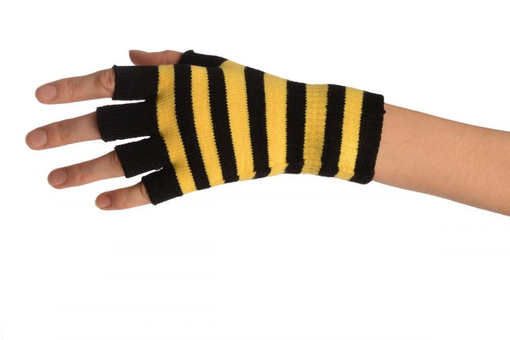 Liss Kiss Yellow & Black Stripes Short Fingerless Gloves - Gloves
