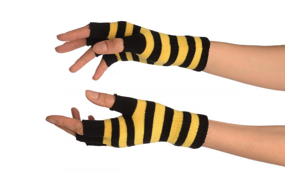 liss kiss Yellow & Black Stripes Short Fingerless Gloves - Gloves
