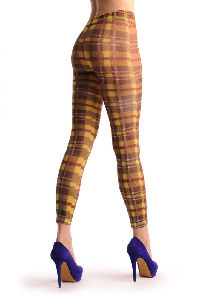 liss kiss Yellow & Brown Checkered Print Footless - Tights Footless