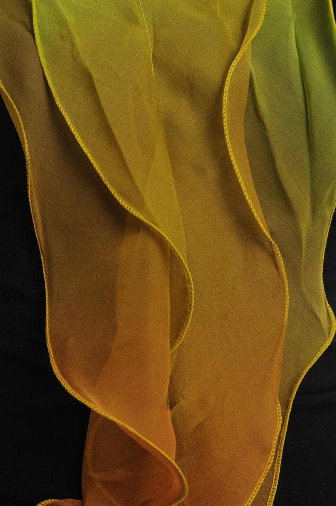 Liss Kiss Yellow Green & Brown Double Layered Chiffon Ombre - Scarf