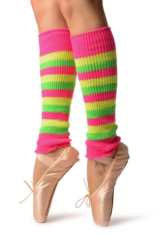 Liss Kiss Yellow Green & Pink Neon Stripes Dance/Ballet Leg Or Arm Warmers - Leg Warmers