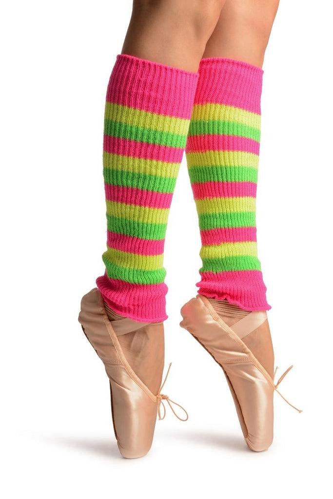 Liss Kiss Yellow Green & Pink Neon Stripes Dance/Ballet Leg Or Arm Warmers - Leg Warmers