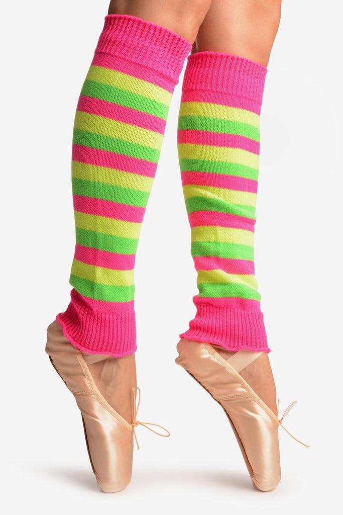 Liss Kiss Yellow Green & Pink Neon Stripes Dance/Ballet Leg Warmers - Leg Warmers