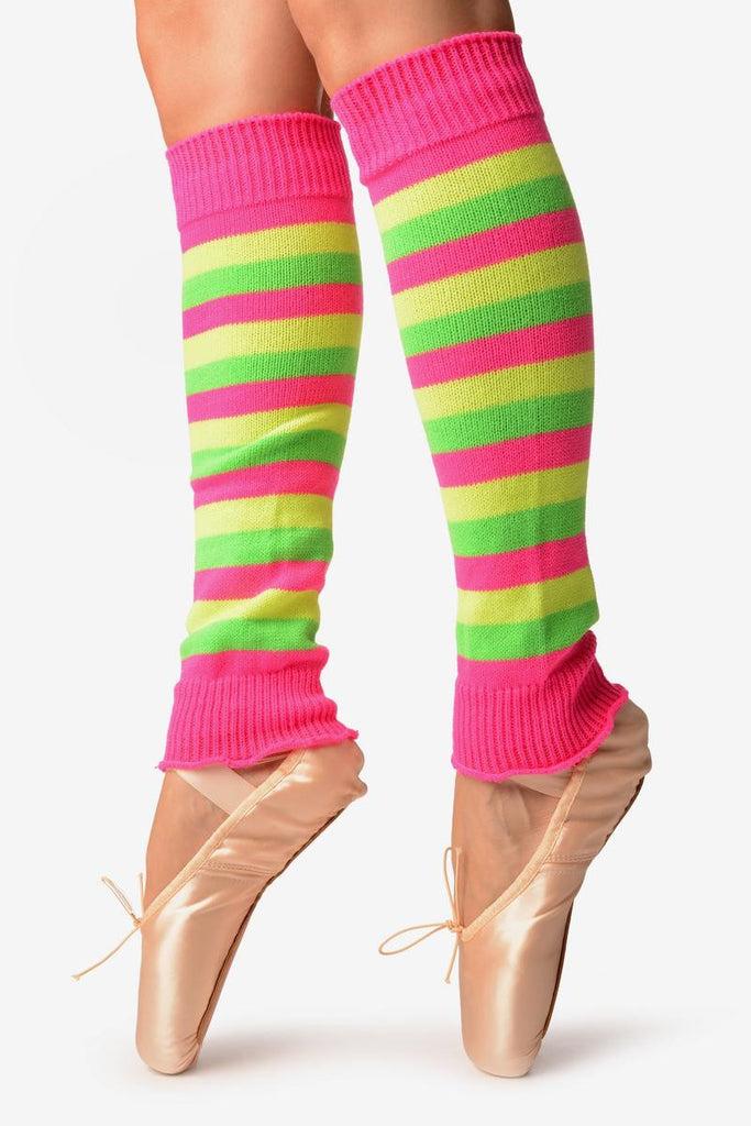 Liss Kiss Yellow Green & Pink Neon Stripes Dance/Ballet Leg Warmers - Leg Warmers