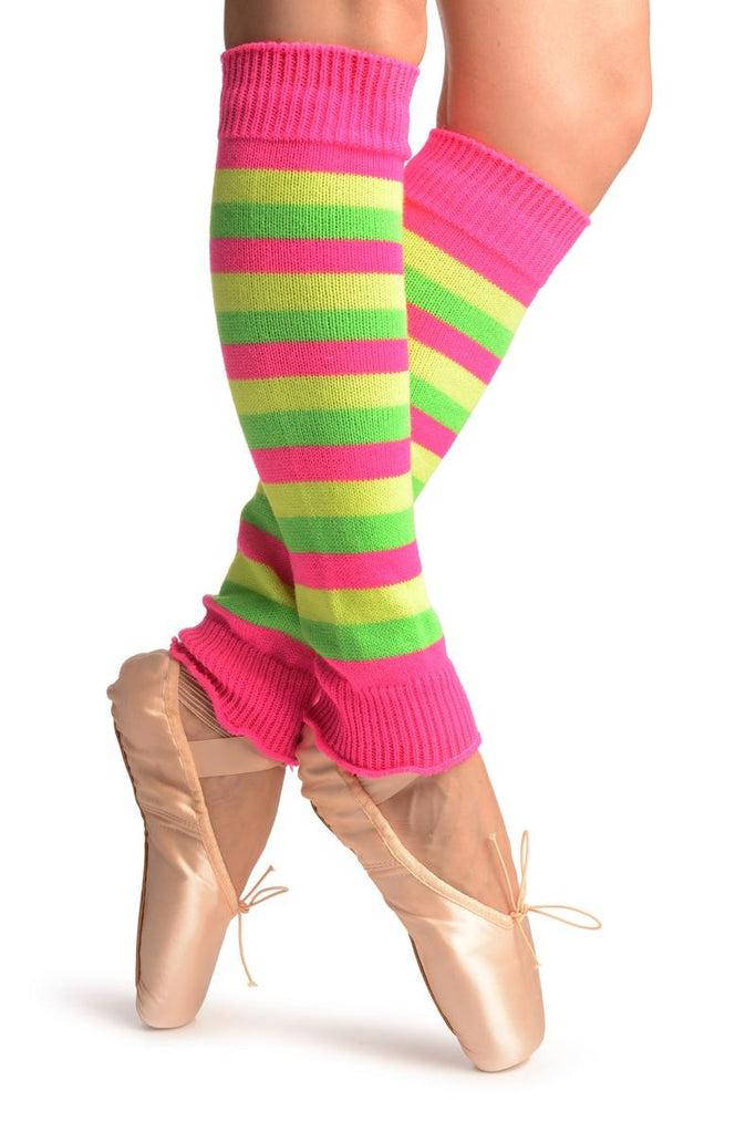 liss kiss Yellow Green & Pink Neon Stripes Dance/Ballet Leg Warmers - Leg Warmers